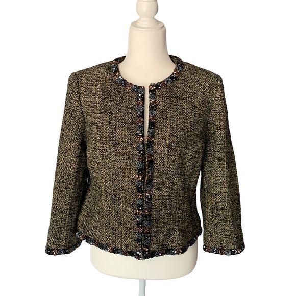 Jossefine Chaya Petite Beaded Embellished Tweed Blazer Size 10 - Picture 1 of 8